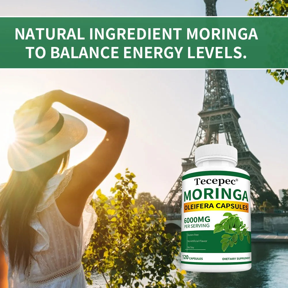 Natural Moringa Capsules, Rich in Vitamins, Minerals and Antioxidants, Support Heart and Brain Health, Balance Energy Levels