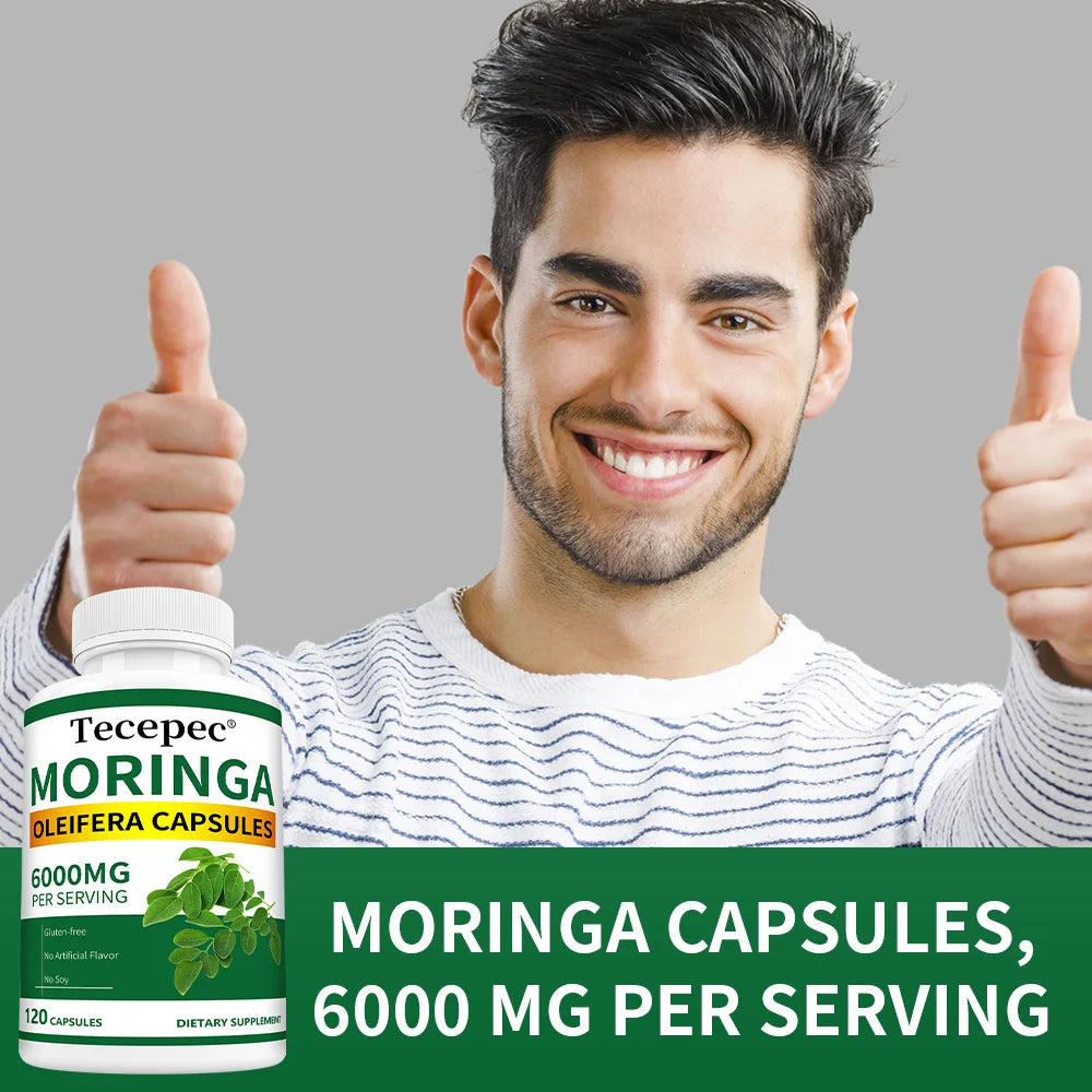 Natural Moringa Capsules, Rich in Vitamins, Minerals and Antioxidants, Support Heart and Brain Health, Balance Energy Levels