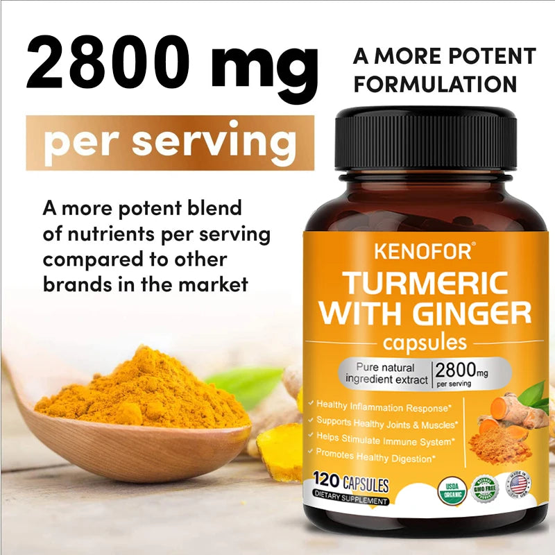 Turmeric Ginger Capsules - Natural Premium Joint Mobility and Muscle Health Promotes Healthy Gut Digestion, Immunity