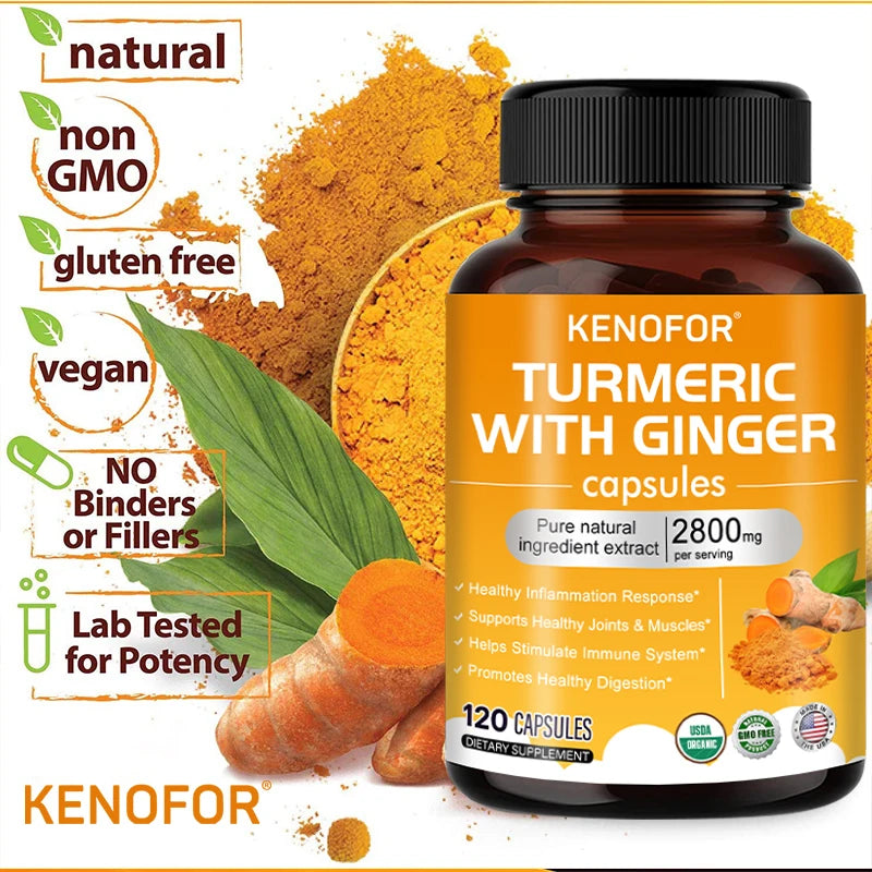 Turmeric Ginger Capsules - Natural Premium Joint Mobility and Muscle Health Promotes Healthy Gut Digestion, Immunity